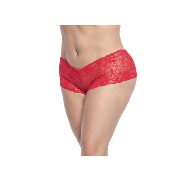 Shorty en dentelle rouge grande taille 